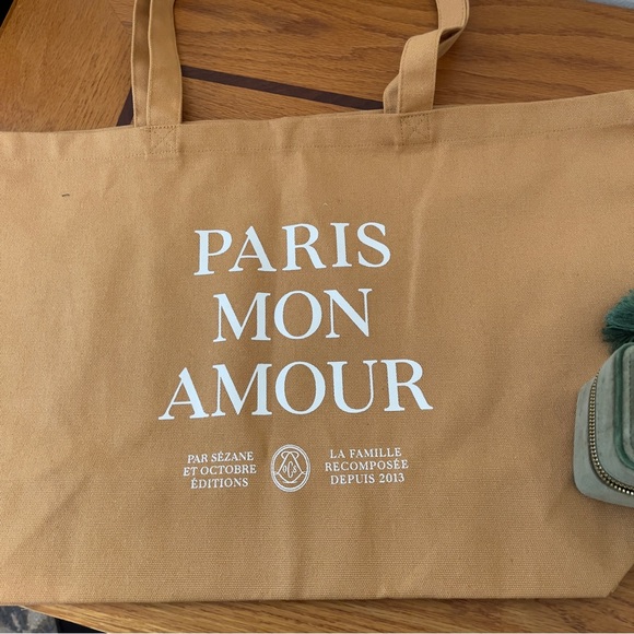 Sezane Tan Canvas Tote with White Print and Travel Jewelry Box - Picture 3 of 3